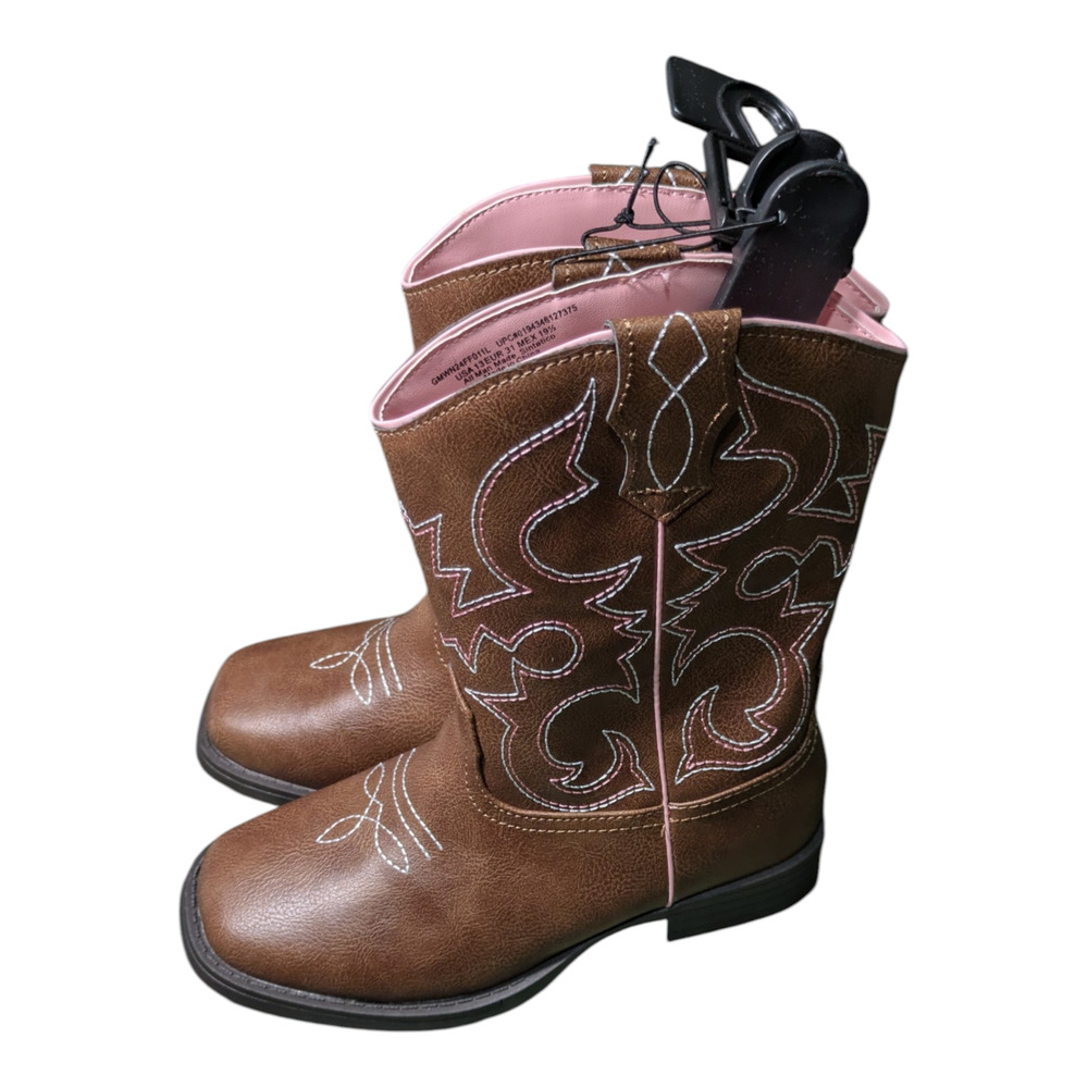 Wonder Nation-Girls Youth Size 13-Western Style Boots - Pink/Blue Stitching NWT